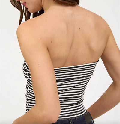 Stripe Strapless Fold Over Knit Top
