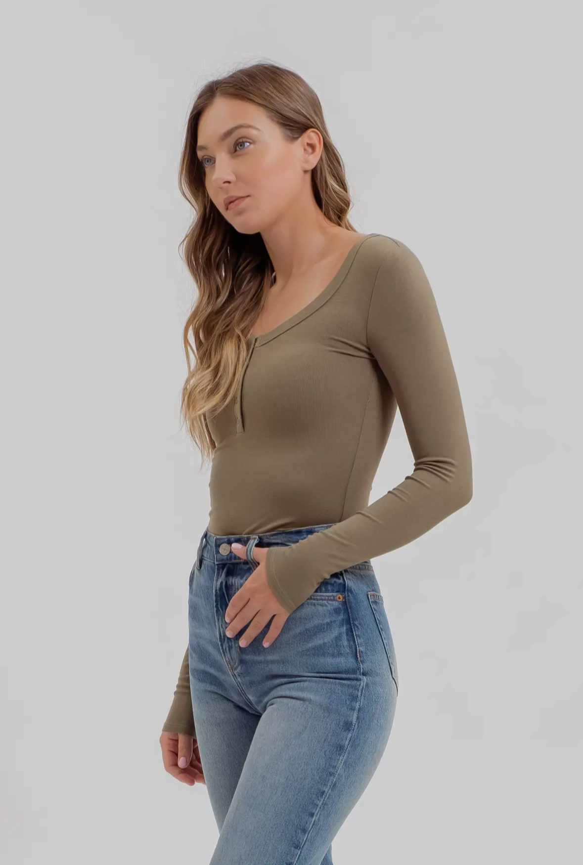 Scoop Neck Long Sleeve Henley Knit Top