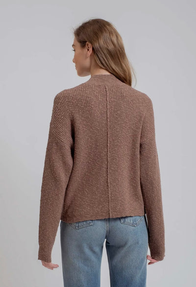 Mock Neck Contrast Seam Sweater Knit Pullover