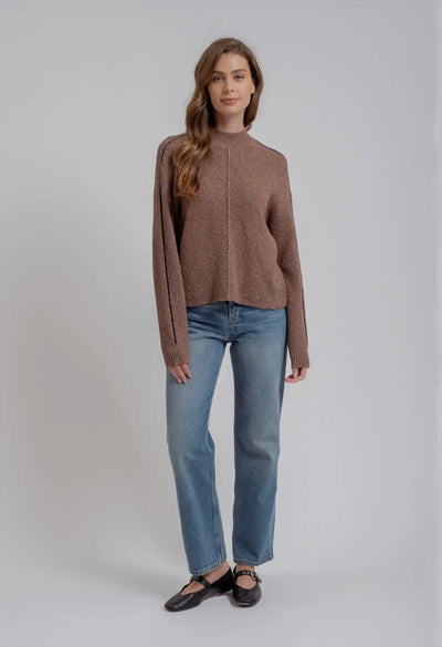 Mock Neck Contrast Seam Sweater Knit Pullover