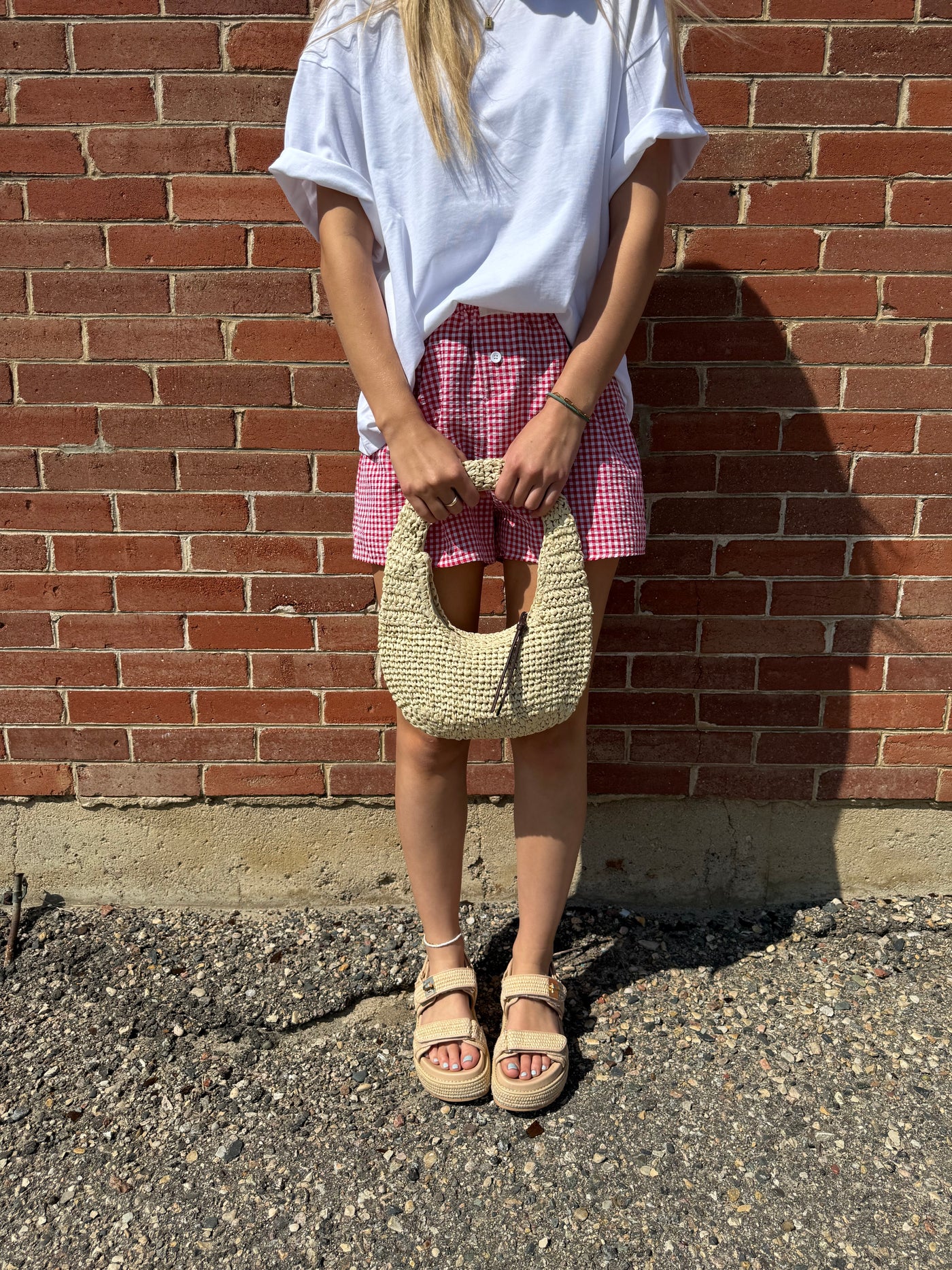 Croissant straw handbag