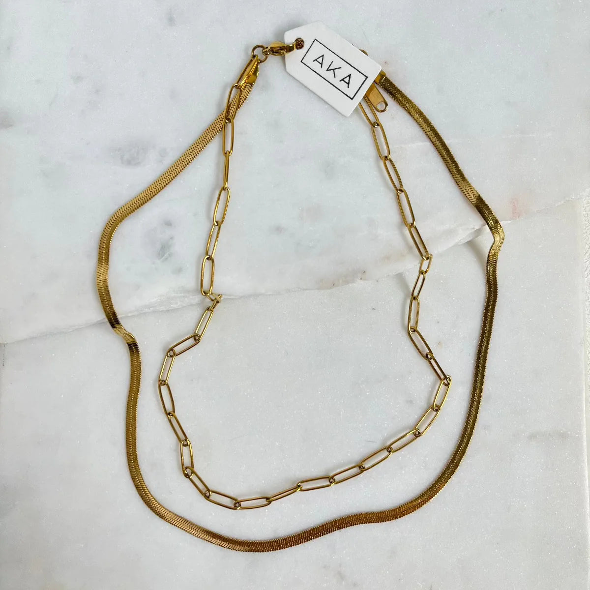 Stella herringbone & paperclip layering necklace