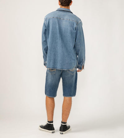 Mens shirt jacket- silver jeans