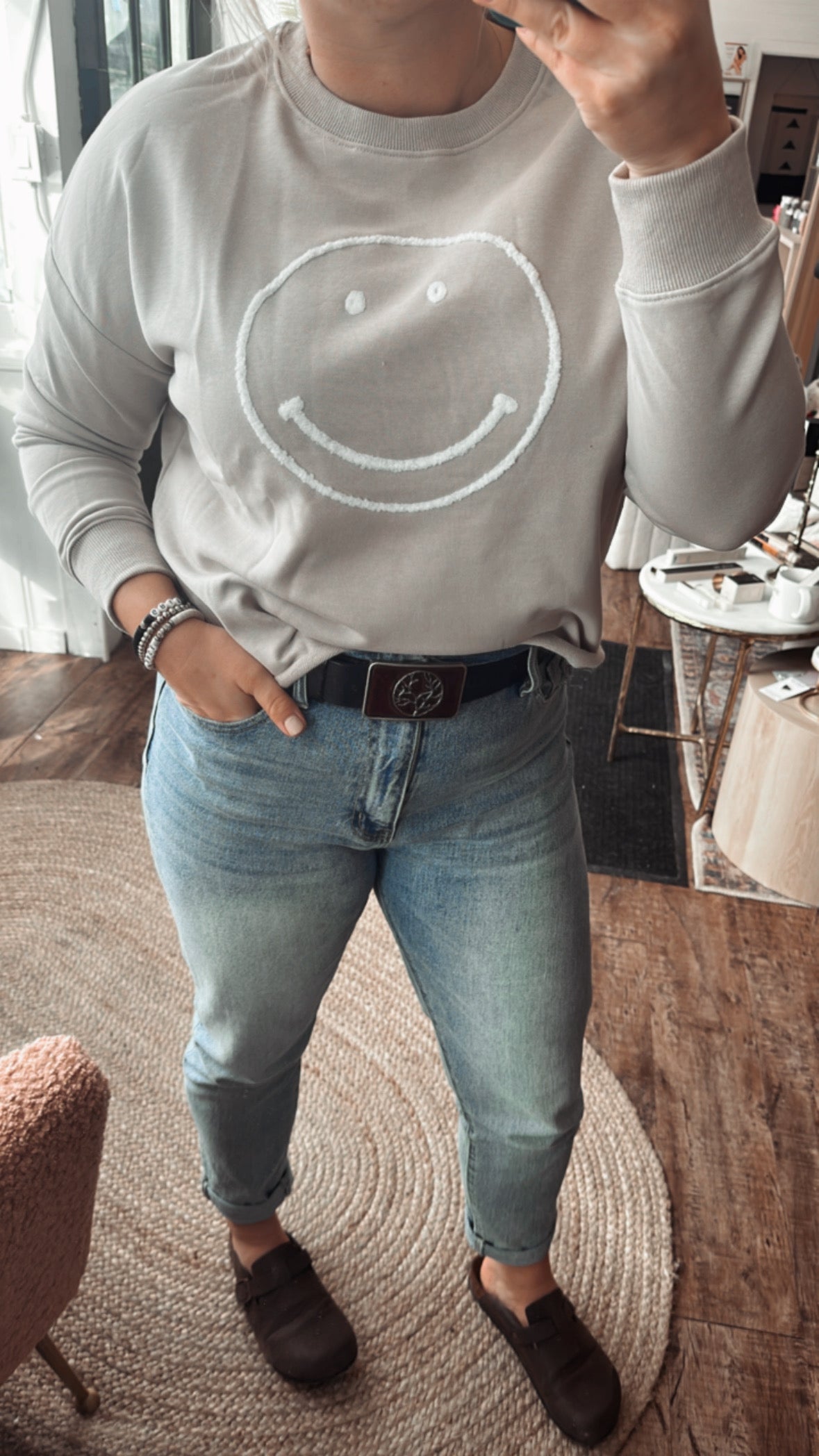 Long sleeve embroidered smiley shirt