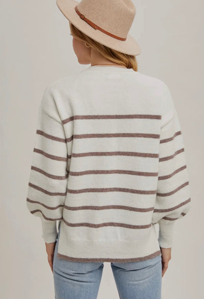 Striped side slit sweater