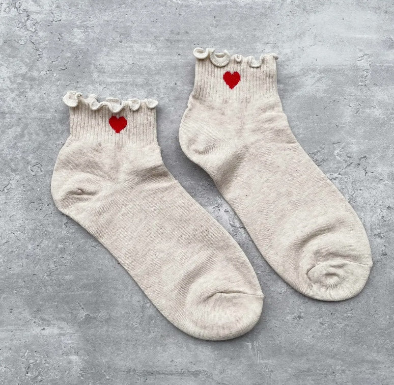 Ivory Red Heart Socks