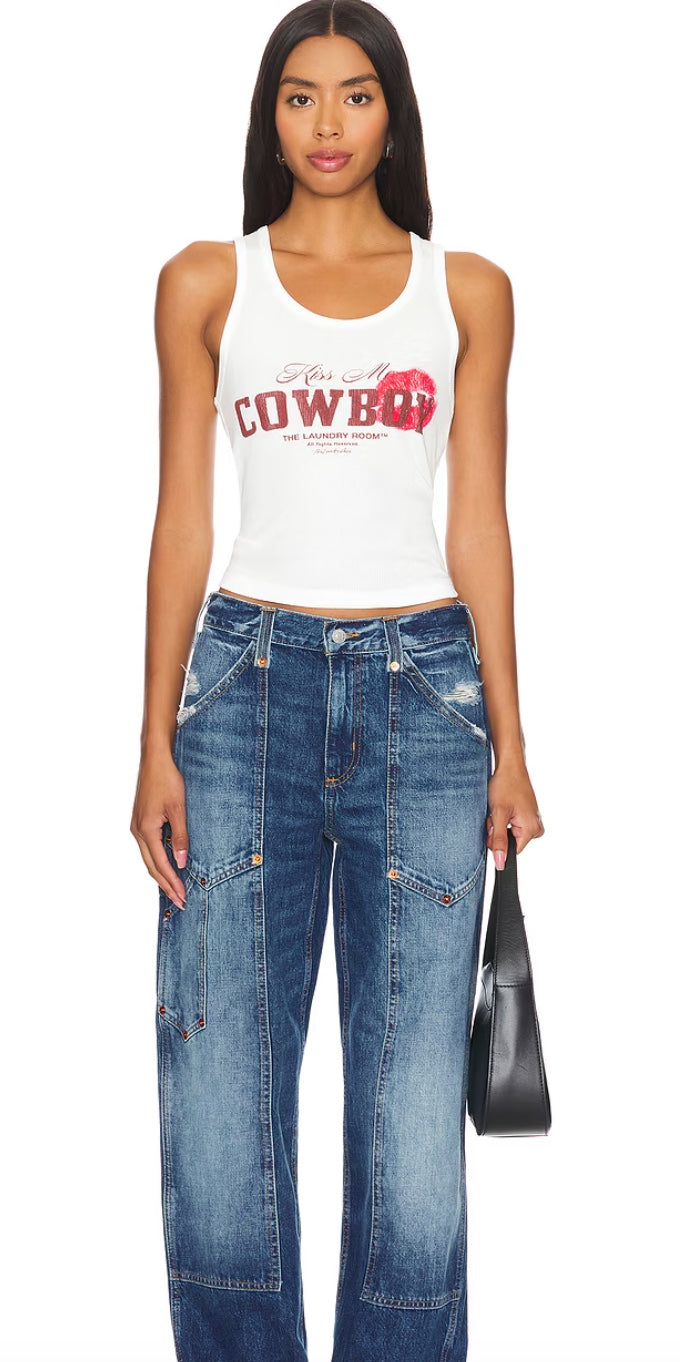 Kiss Me Cowboy Rib Tank