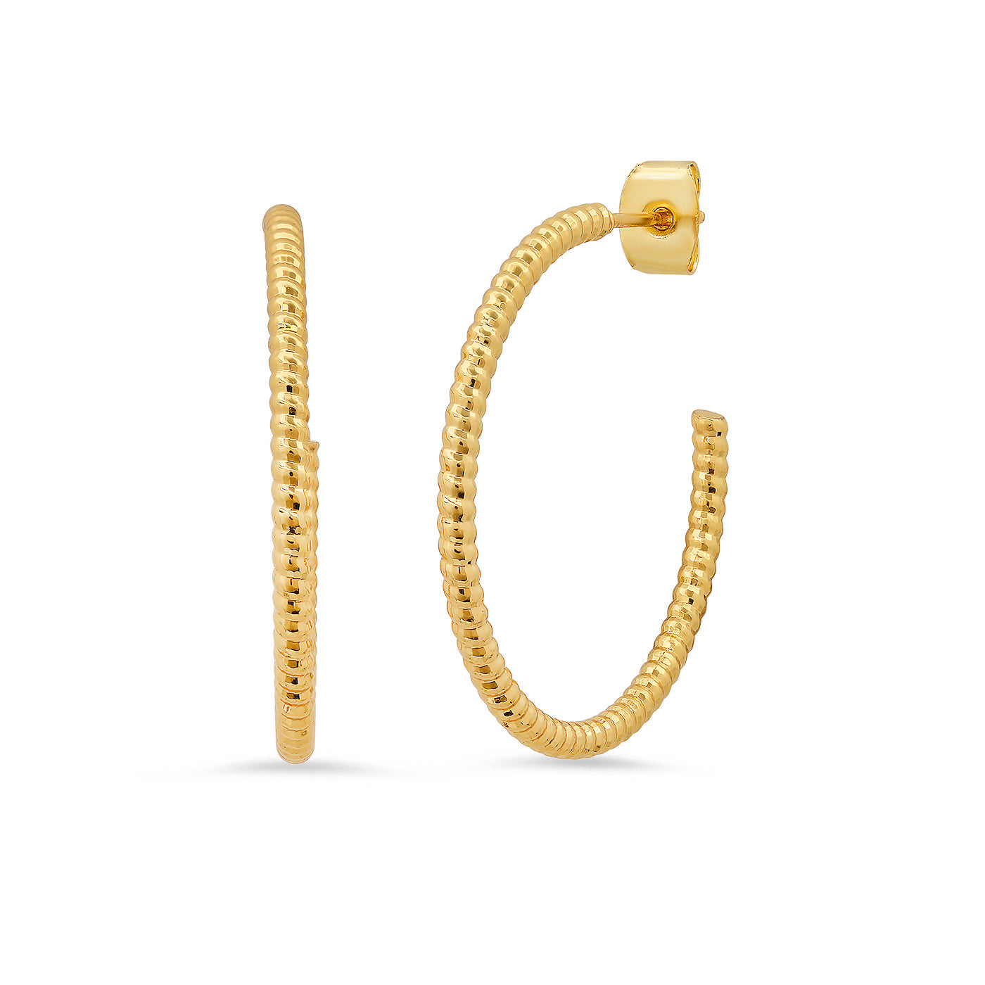 Tightly twisted TAI gold hoops