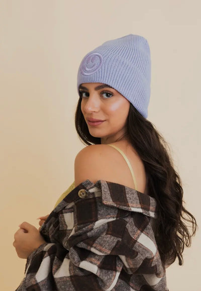 Smiley Face Embroidered Ribbed Knit Beanie