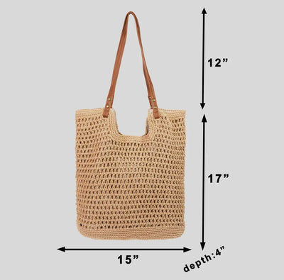 Straw Braided Rectangle Tote Bag