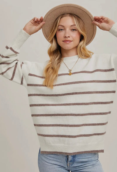 Striped side slit sweater