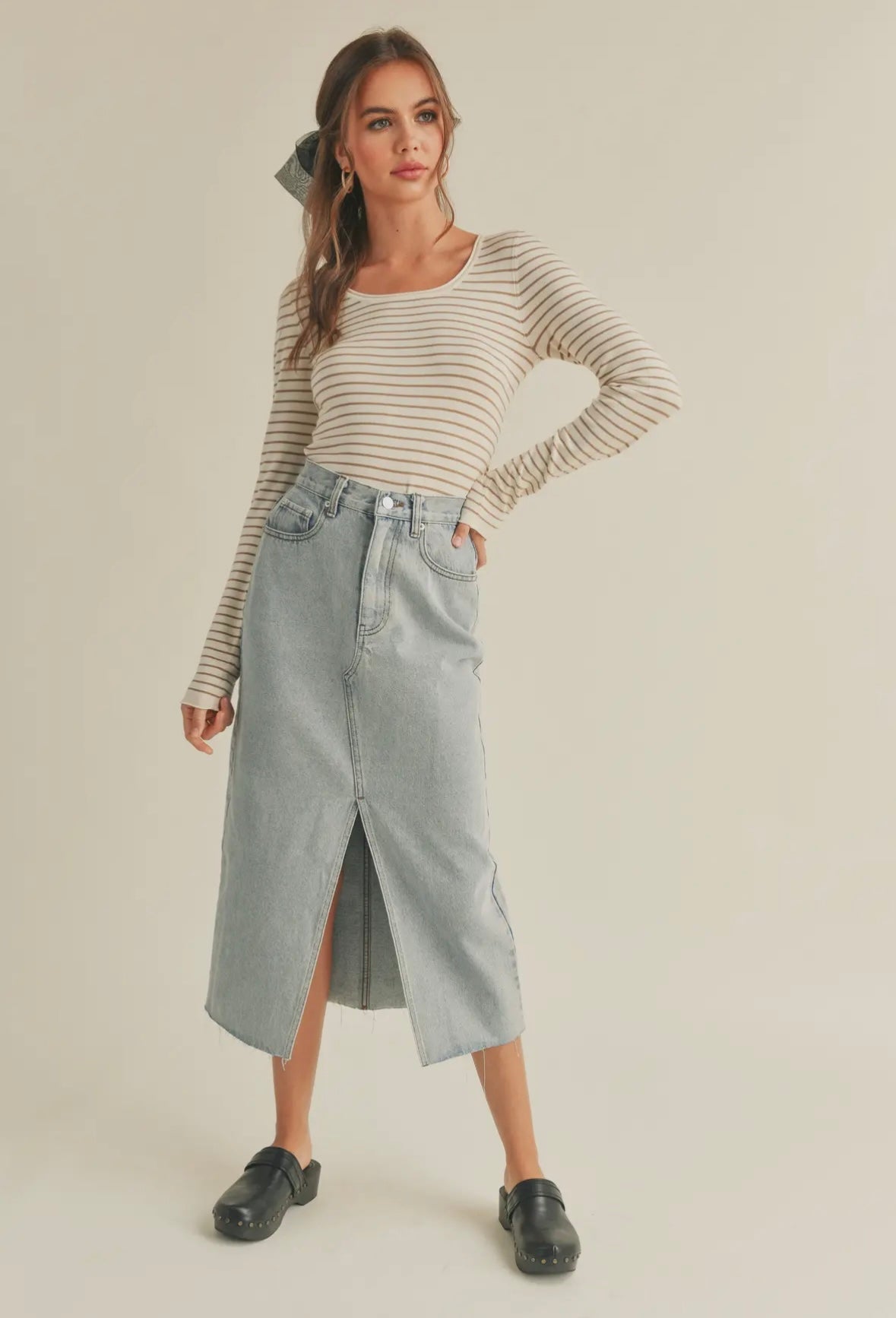 Denim midi skirt