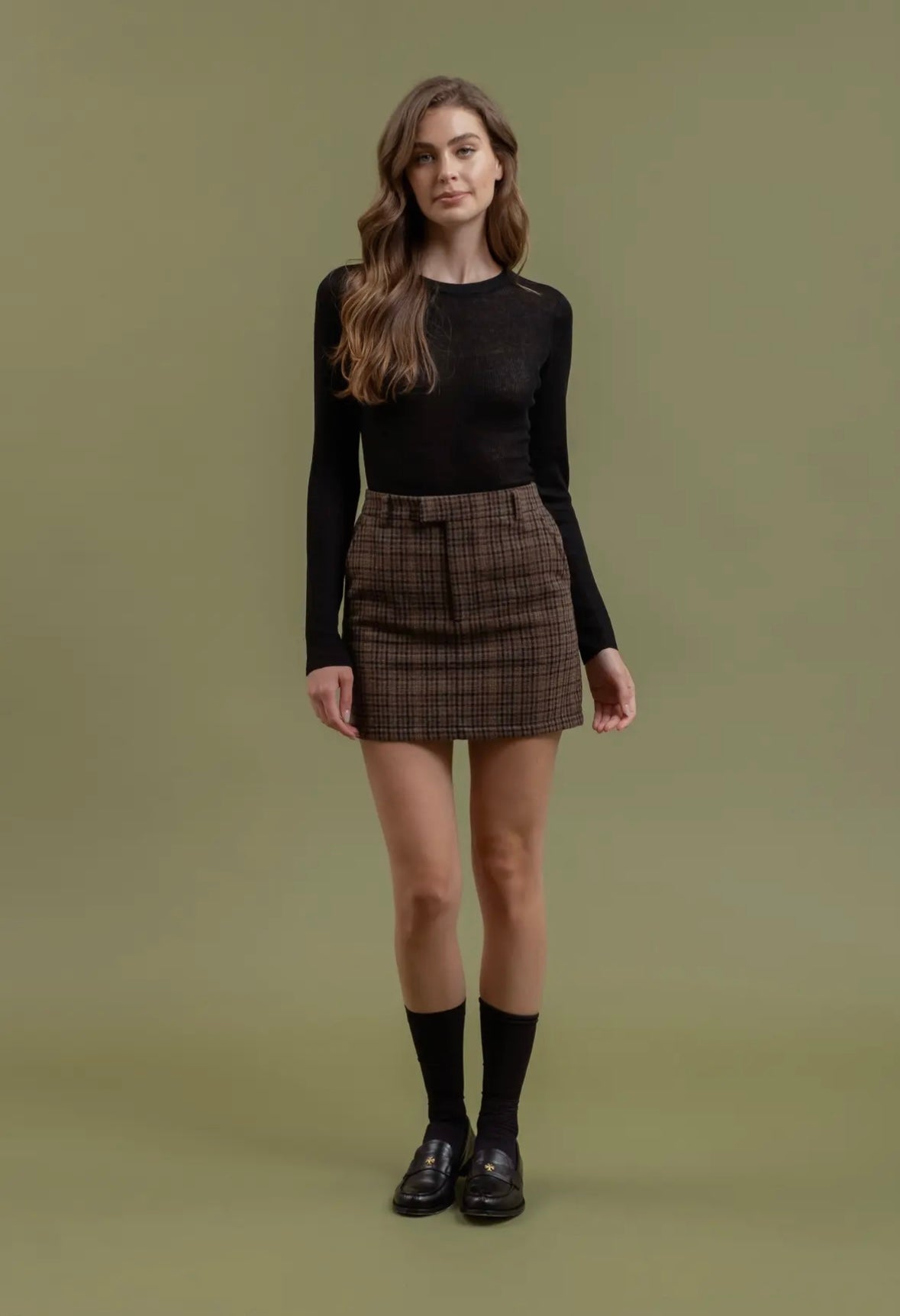 High Waist Plaid Mini Skirt