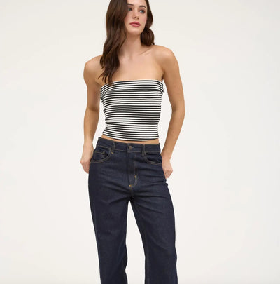 Stripe Strapless Fold Over Knit Top