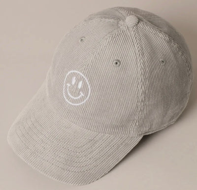 Corduroy smile embroidered hat