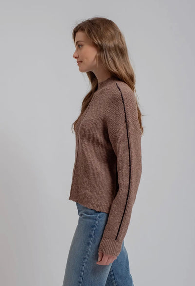 Mock Neck Contrast Seam Sweater Knit Pullover