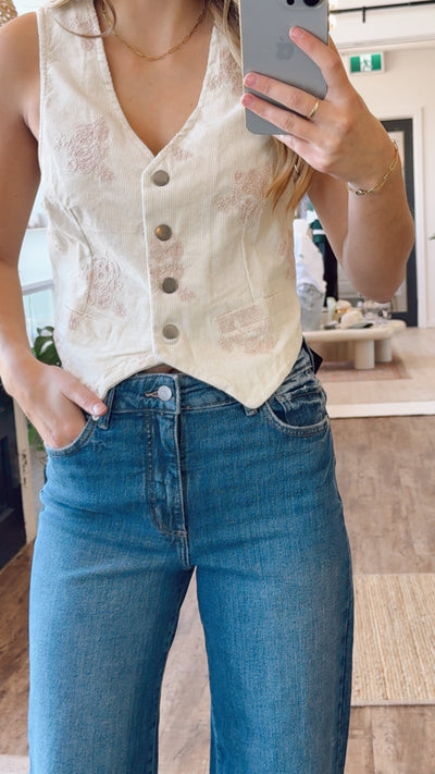 Embroidered Corduroy Vest