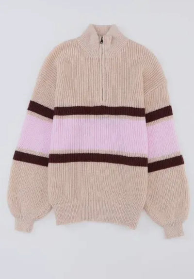 Stripe Knit 1/4 zip sweater