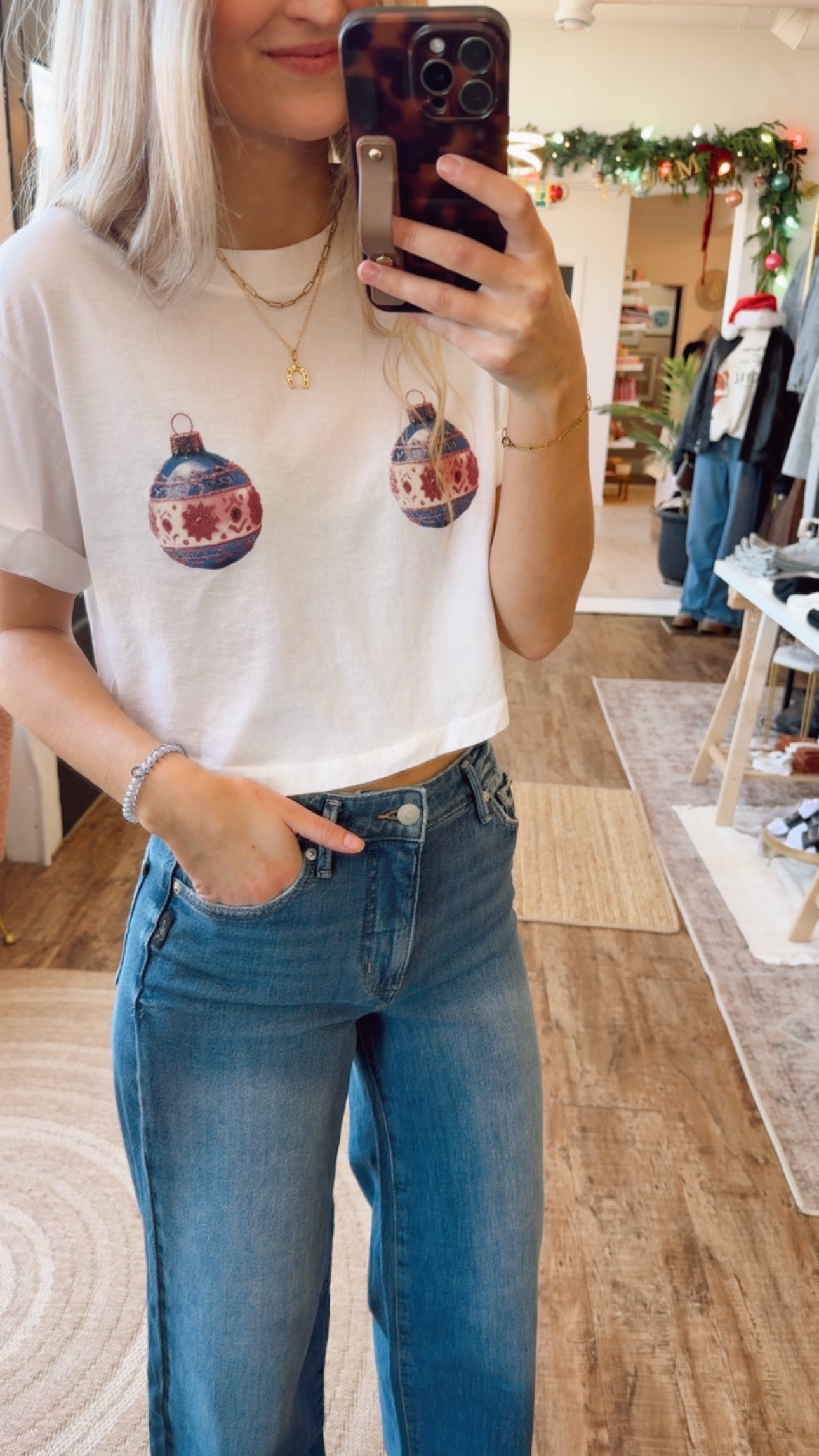 Holiday Ornaments Crop Boyfriend Tee