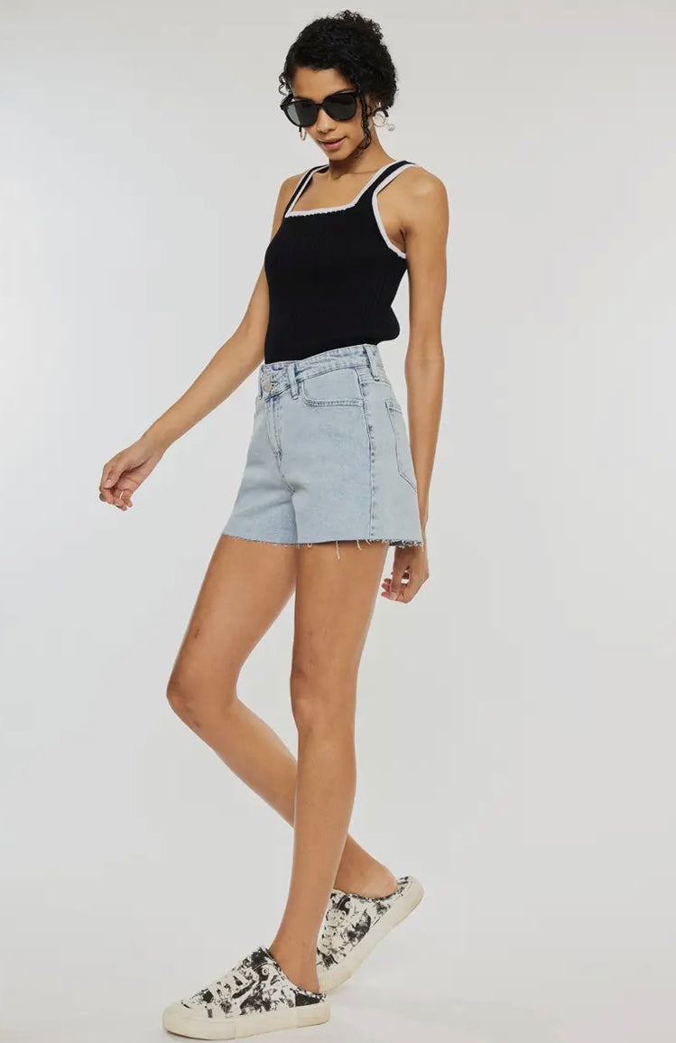 Cross over denim shorts