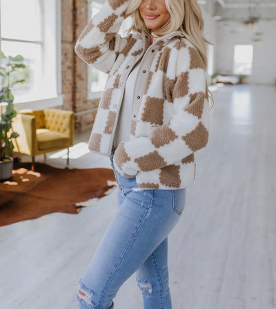 Taupe Sherpa checkered jacket