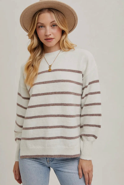 Striped side slit sweater