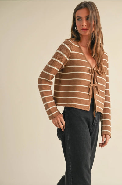 Striped Tied Front Cardigan