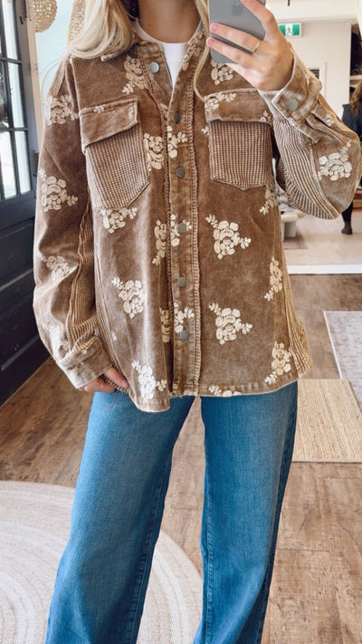 Washed Corduroy Embroidered Jacket
