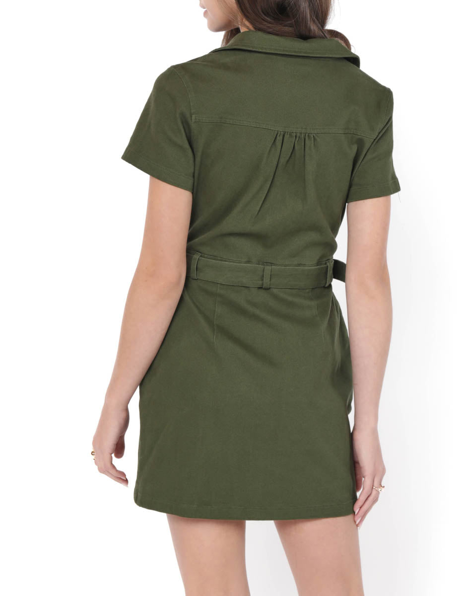 Clear Eyes Zip Up Green Mini Dress