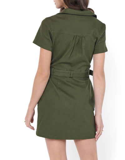 Clear Eyes Zip Up Green Mini Dress