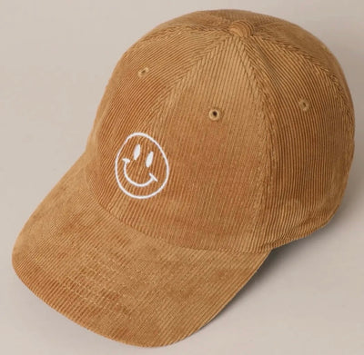 Corduroy smile embroidered hat