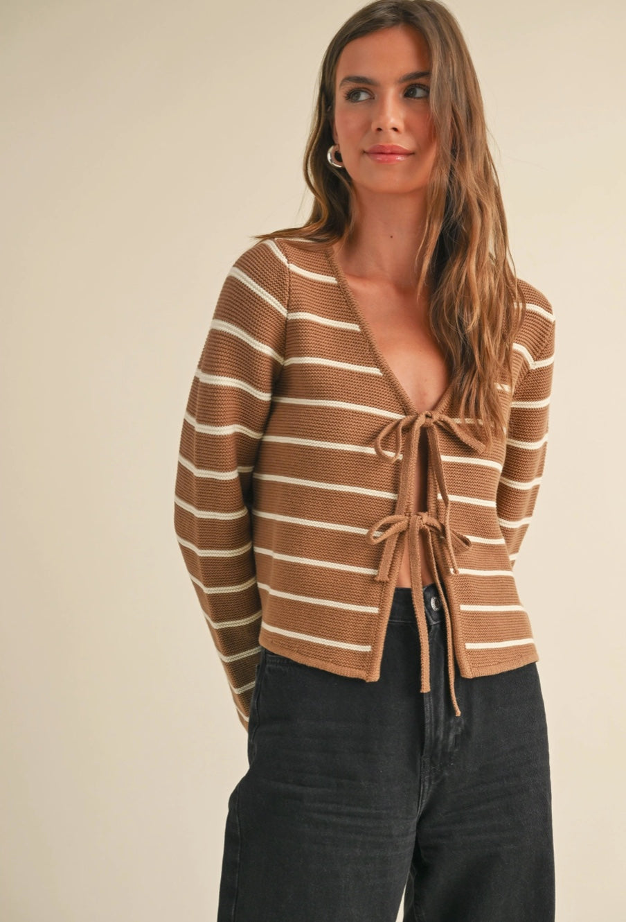 Striped Tied Front Cardigan