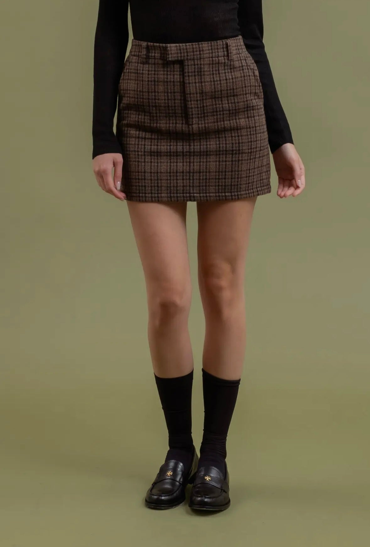 High Waist Plaid Mini Skirt