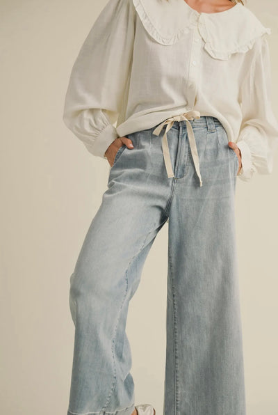 Washed Denim with Tie Front Pants