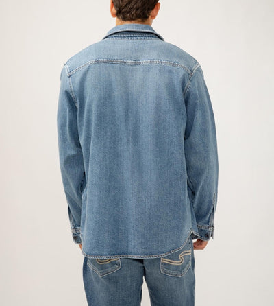 Mens shirt jacket- silver jeans