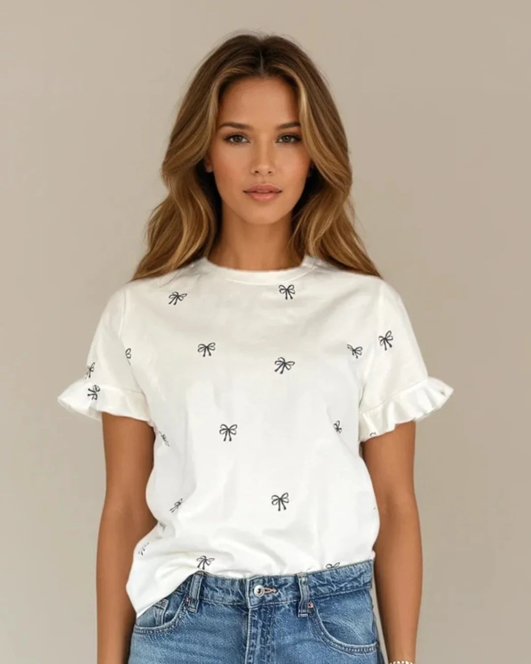 Ruffle Cuff Bow Tee
