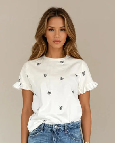 Ruffle Cuff Bow Tee