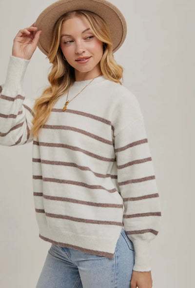 Striped side slit sweater