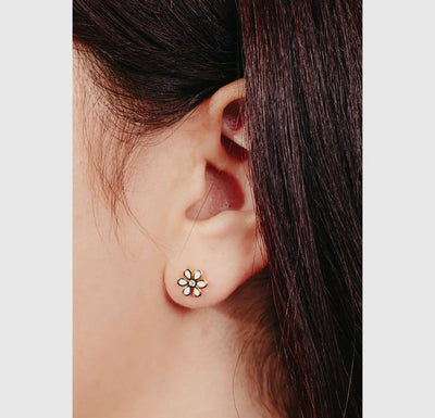 Enamel flower stud earring