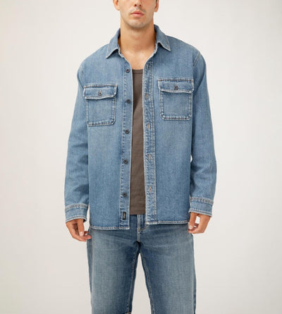 Mens shirt jacket- silver jeans