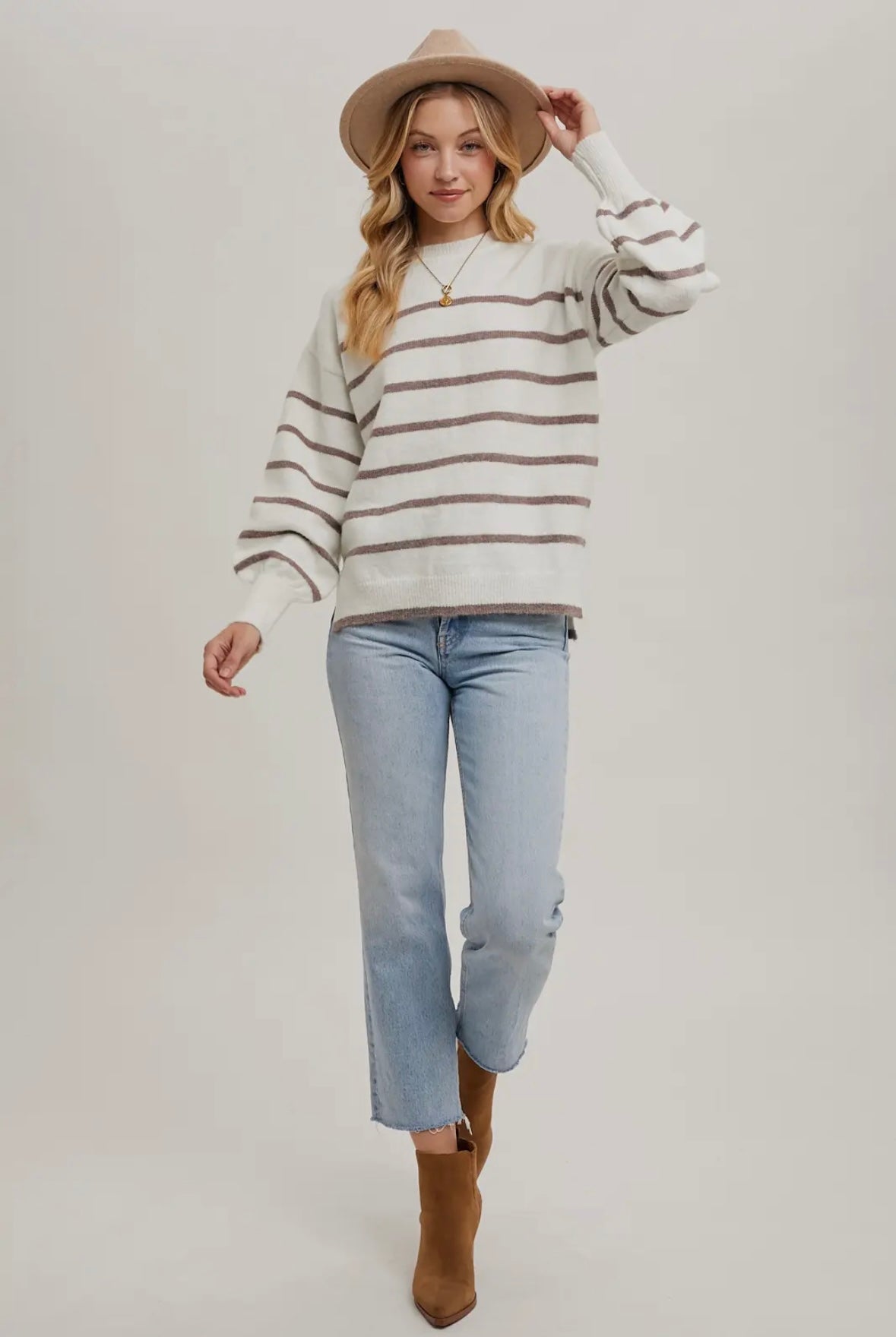 Striped side slit sweater