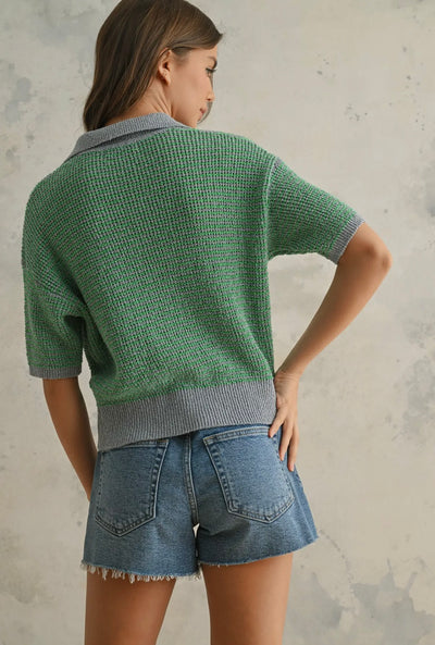 Multi Color Collared Knitted Top