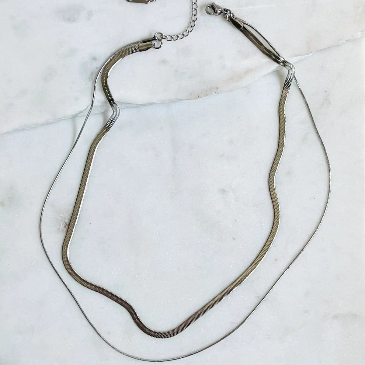 ESSIE Silver Herringbone & Snake Chain Layering Necklace