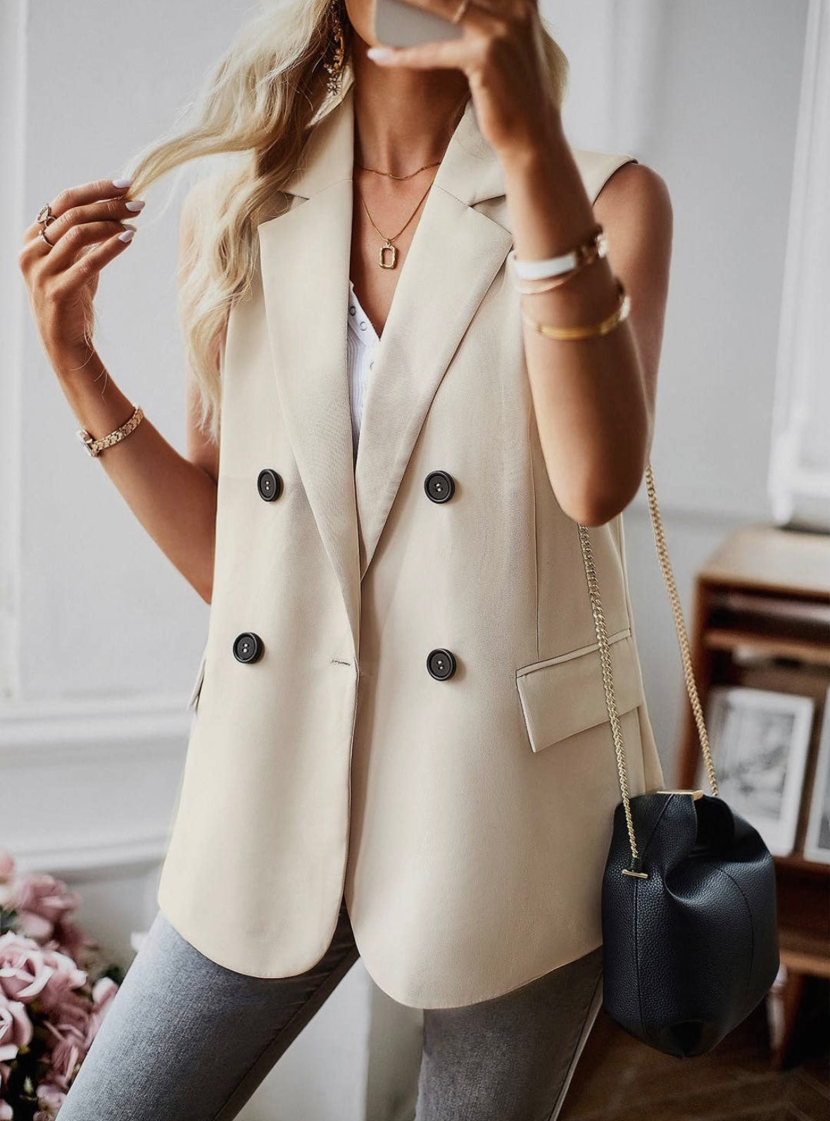 Double breasted blazer vest