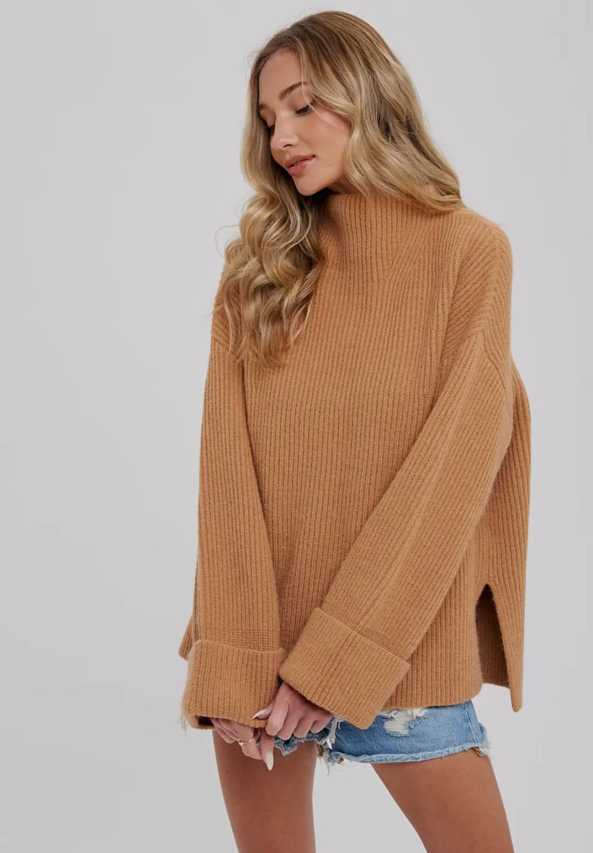 Funnel neck knit sweater