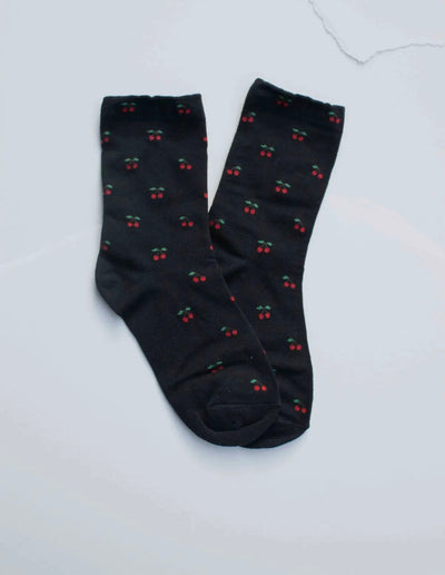 Cherry Pattern Cotton Blend Socks