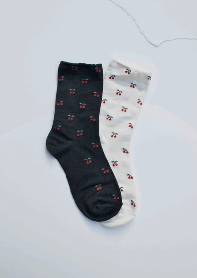Cherry Pattern Cotton Blend Socks