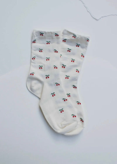 Cherry Pattern Cotton Blend Socks