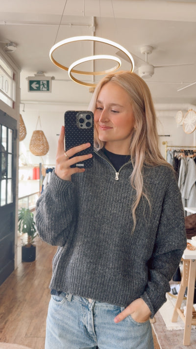 Grey Quarter Zip Knit Sweater