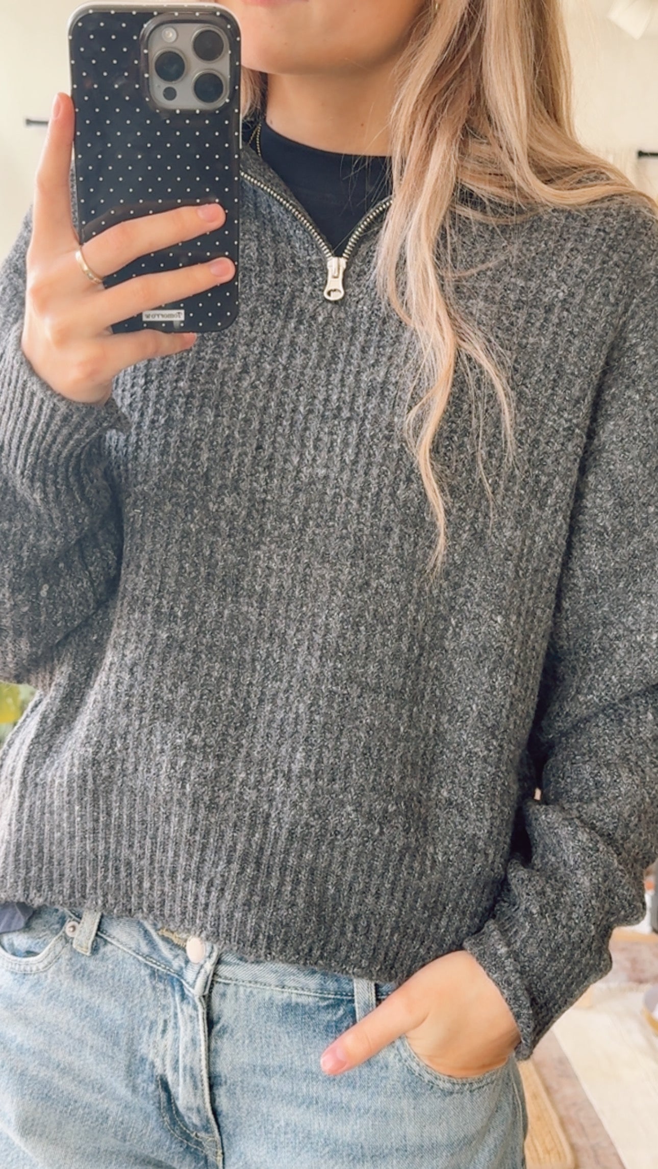 Grey Quarter Zip Knit Sweater